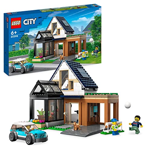 LEGO 60398 City Casa Familiar y Coche Eléctrico, Kit Modelo Modular de Casa Moderna de Muñecas para Construir con Coche de Juguete y un Cachorrito, Juguetes para Niños y Niñas a Partir de 6 Años