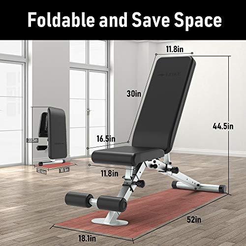 leikefitness Banco de pesas ajustable plegable para ejercicio con bloqueo automático para declinación vertical y ejercicio plano de cuerpo completo (GM5810 (negro)