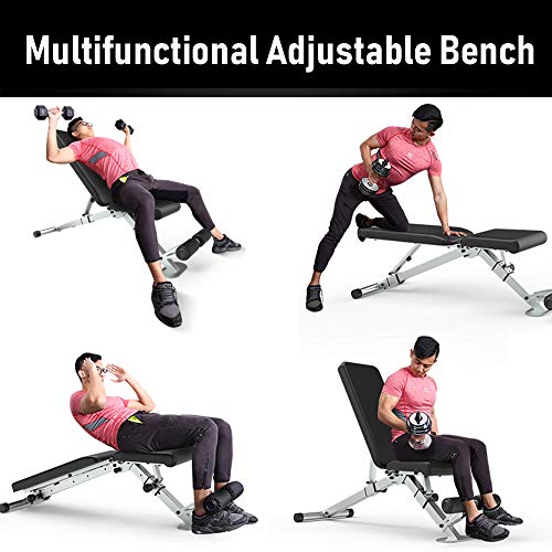 leikefitness Banco de pesas ajustable plegable para ejercicio con bloqueo automático para declinación vertical y ejercicio plano de cuerpo completo (GM5810 (negro)