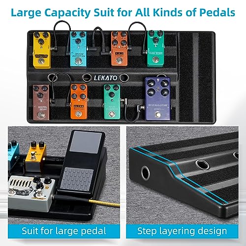 LEKATO Pedal de guitarra, pedal de guitarra de 20 x 12 x 4 pulgadas con fuente de alimentación incorporada, tablero de efectos de guitarra con bolsa y correa de montaje