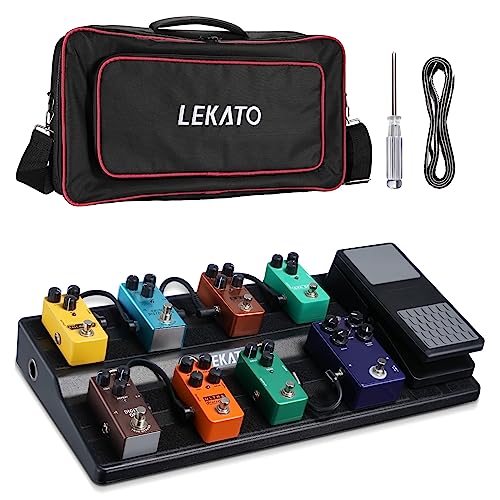 LEKATO Pedal de guitarra, pedal de guitarra de 20 x 12 x 4 pulgadas con fuente de alimentación incorporada, tablero de efectos de guitarra con bolsa y correa de montaje