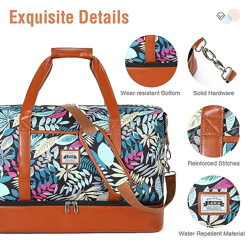 Lekespring Bolsa de Viaje Mujer 50L,Weekender Bag Doble con Compartimento Impermeable Separado,Equipaje de Mano Bolsa Maternidad Hospital con 1 Neceser y 2 Bolsas Zapatos - Jungle