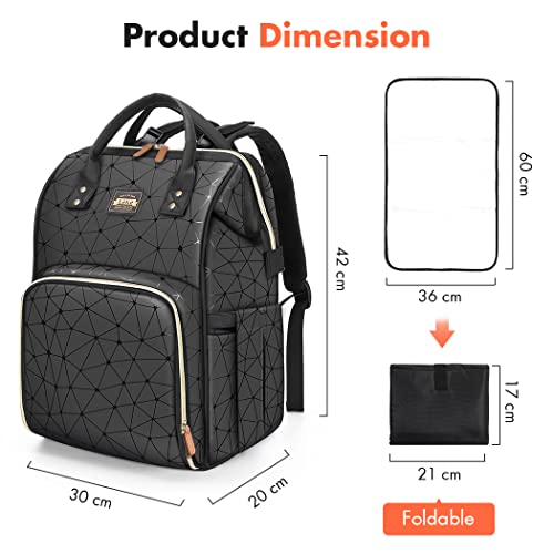 Lekespring Mochila de Maternidad con Cambiador Portátil y Correas para Cochecito de Bebe, Bolso Grande Multifuncional para Viaje Mamá y Papá -Negra-01