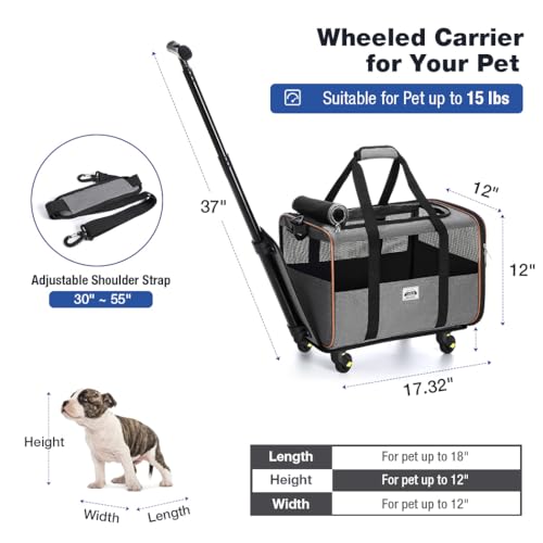 Lekespring Transportin Gatos Perros con Ruedas y Varilla Telescópica - Bolsa Transporte de Viaje para Gatos Perros Plegable - Carro para Perros con Ruedas extraíbles - Avión Automóvil Viajar