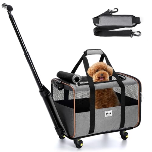 Lekespring Transportin Gatos Perros con Ruedas y Varilla Telescópica - Bolsa Transporte de Viaje para Gatos Perros Plegable - Carro para Perros con Ruedas extraíbles - Avión Automóvil Viajar