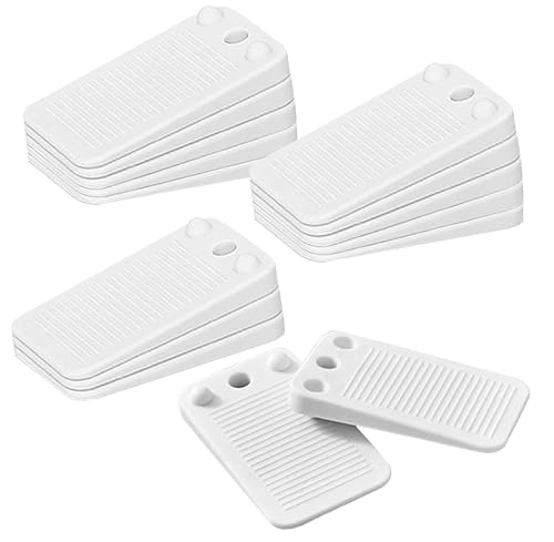 LELE LIFE 15 paquetes de cuñas de nivelación de goma flexible para mejoras en el hogar, cuñas de nivelación de muebles antideslizantes y apilables, con caja, blancas, de 0,5 cm de altura.