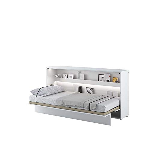 Lenart Bed Concept BC06 - Cama plegable horizontal (90 x 200 cm, armario con cama plegable integrada, cama de pared con somier de láminas, color blanco mate/blanco brillante)