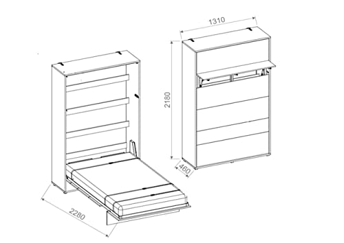 LENART Cama plegable Bed Concept Vertical 120 x 200 Blanco Satén