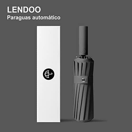 LENDOO Paraguas Compacto Glegable 16 Varillas Antitormentas, Gran Paraguas Plegable con Apertura Automática, a Prueba de Viento, Parasol Anti-UV, Negro