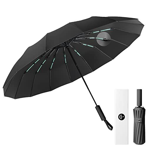 LENDOO Paraguas Compacto Glegable 16 Varillas Antitormentas, Gran Paraguas Plegable con Apertura Automática, a Prueba de Viento, Parasol Anti-UV, Negro