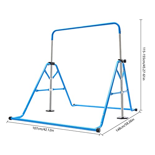 LENJKYYO Barra de gimnasia plegable ajustable, barra vertical horizontal plegable, multifuncional, extensible, barra de entrenamiento para niños, entrenamiento en casa, color azul