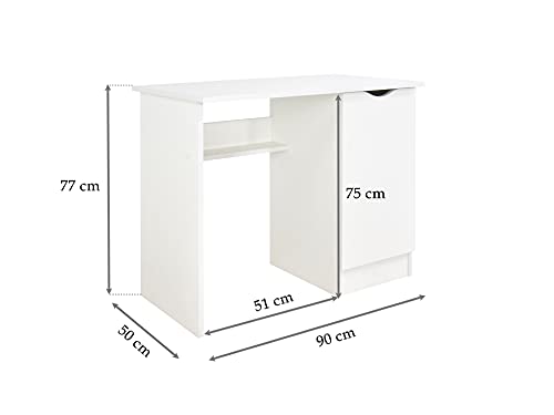 leomark Escritorio de Oficina con el Compartimiento - Roma/Dim: 90/50/77 (Alto) cm/Mesa de Ordenador para Niños, Blanco/Unicornio, Mesa de Madera de Trabajo o Estudio