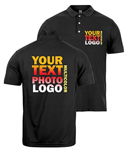 lepni.me Premium Polos Personalizados para Hombre con el Logo de su Empresa Impreso por Delante y por Detrás para su Tienda | Ropa de Trabajo | Uniforme | Amante del Golf (L Negro Multicolor)