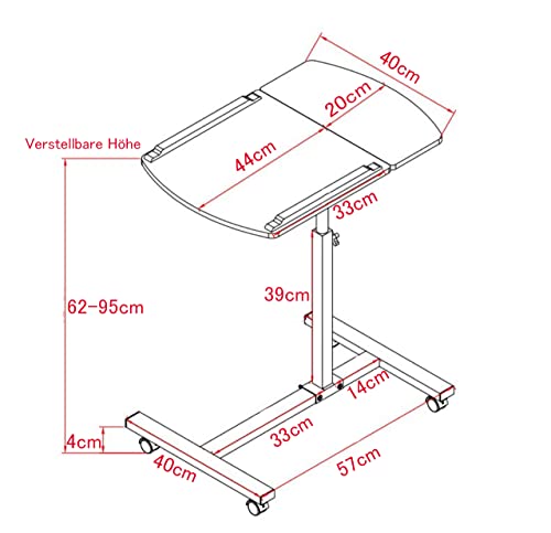 lesolar Mesa Auxiliar con Ruedas 57 X 40 X 95 cm, Altura Regulable, para Ordenador portátil, portátil, salón, Dormitorio