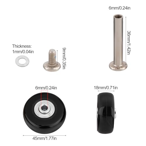 LESOLEIL 4 Ruedas de Repuesto para Maleta, 45 x 18mm de Goma Almacenamiento de Maletas Ruedas de Repuesto Kit de reparación de Rodamientos, Negro