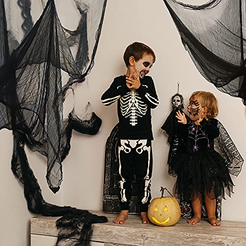 LessMo Gasa Negra de Halloween, Decoraciones de Halloween, 2x5m Pulgadas Tela Espeluznante Usado para Ventanas, Marcos De Ventanas, Aleros y Decoraciones De Puertas Negras