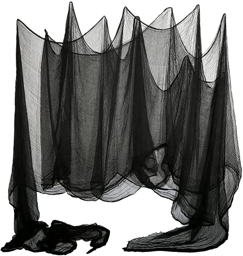 LessMo Gasa Negra de Halloween, Decoraciones de Halloween, 2x5m Pulgadas Tela Espeluznante Usado para Ventanas, Marcos De Ventanas, Aleros y Decoraciones De Puertas Negras