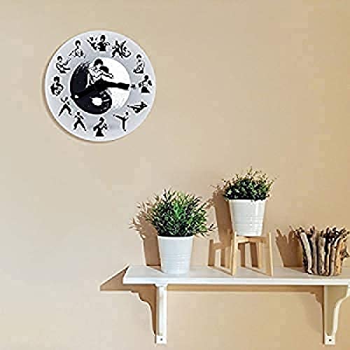 LETISR Reloj de Pared de Cocina Yin Yang Kung Fu Chino Reloj de Pared Artes Marciales Inicio Kung Fu Maestro Agujas móviles Novedad Movimiento silencioso Inauguración de una casa