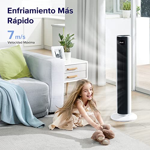 Levoit Ventilador de Torre con Mando a Distancia, Exclusivo en Amazon, Ventilador Silencioso 28dB y 39W, Oscilación 90° con 7m/s, 4 Modos 5 Velocidades, Temporizador 12 Horas, Fácil de Montar