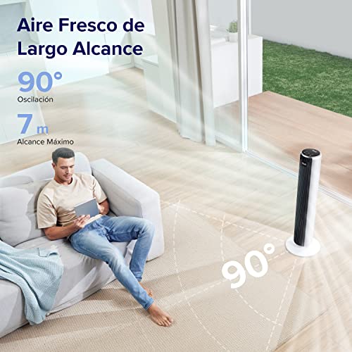 Levoit Ventilador de Torre con Mando a Distancia, Exclusivo en Amazon, Ventilador Silencioso 28dB y 39W, Oscilación 90° con 7m/s, 4 Modos 5 Velocidades, Temporizador 12 Horas, Fácil de Montar