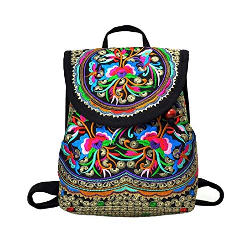 LHKJ Mochila de Mujer Mochila Bolso para Mujer Bolso Floral Del Bordado Bolsas étnicas España Estilo De Noche De Las Mujeres