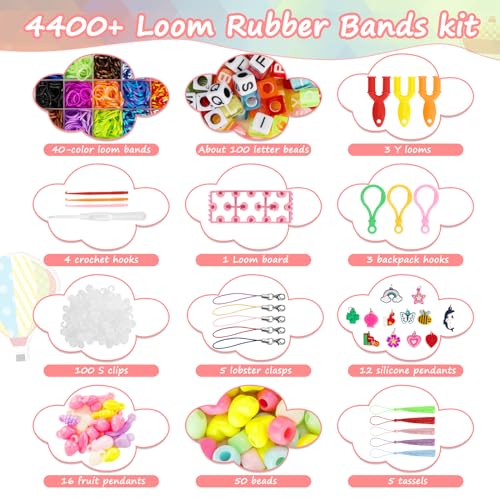 LIASDIVA Pulseras Gomas con Loom Telar, 4400+kit de Gomas para Hacer Pulseras, 40 Colores de Gomas Elásticas para Niños de Anillos y Collares de Bricolaje Manualidad