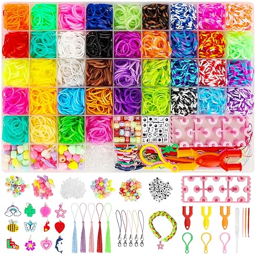 LIASDIVA Pulseras Gomas con Loom Telar, 4400+kit de Gomas para Hacer Pulseras, 40 Colores de Gomas Elásticas para Niños de Anillos y Collares de Bricolaje Manualidad