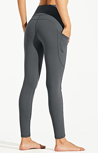 Libin Leggings Térmicos Mujer Invierno Mallas Deporte Impermeable de Leggings Forrados Yoga Pantalones Trekking con Bolsillos, Gris Oscuro, S