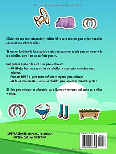 Libro para colorear de caballos para niños y adultos: 50 bonitos dibujos de caballos para colorear (con 50 datos interesantes sobre los caballos)