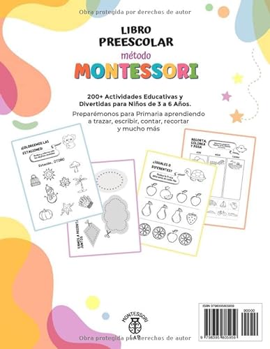 Libro Preescolar XXL - Método Montessori: 200+ Actividades Educativas y Divertidas para Niños de 3 a 6 Años. Preparémonos para Primaria aprendiendo a trazar, escribir, contar, recortar y mucho más