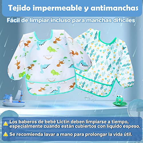 Lictin 5 Pcs Babero con Mangas Impermeable- Babero de Manga Larga con Escote Ajustable para Bebes Unisex (0-24 meses) - Multicolor