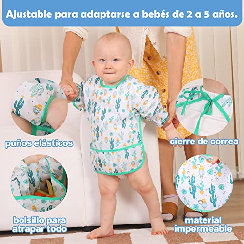 Lictin 5 Pcs Babero con Mangas Impermeable- Babero de Manga Larga con Escote Ajustable para Bebes Unisex (0-24 meses) - Multicolor