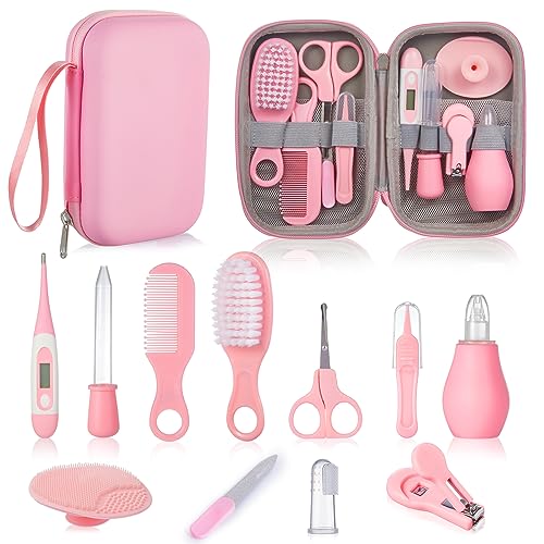 Lictin Set para Cuidado del Bebé -12 Piezas Kit de Aseo para Bebés ，Productos para bebés, kits de puericultura para Viaje y el Uso Diario (Rosa)