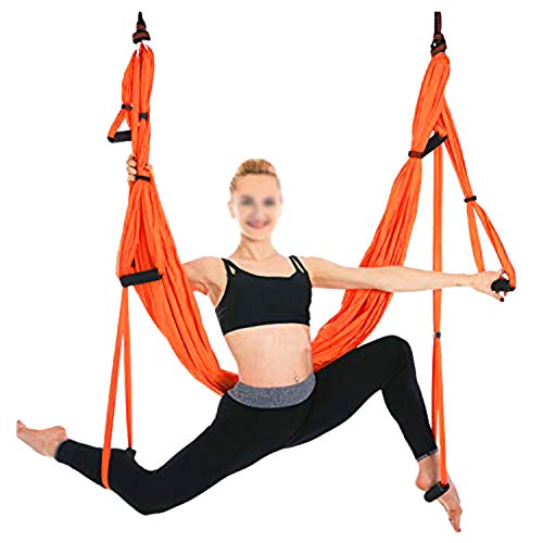 LIERSI 6 Manijas Yoga Aérea Hamaca Yoga Swing Flying Home Yoga Pilates Hamaca para El Cuerpo Que Forma con 4 Mosquetones, Correas De Extensión 2 1 M, 1 Bolsa De Transporte,Naranja