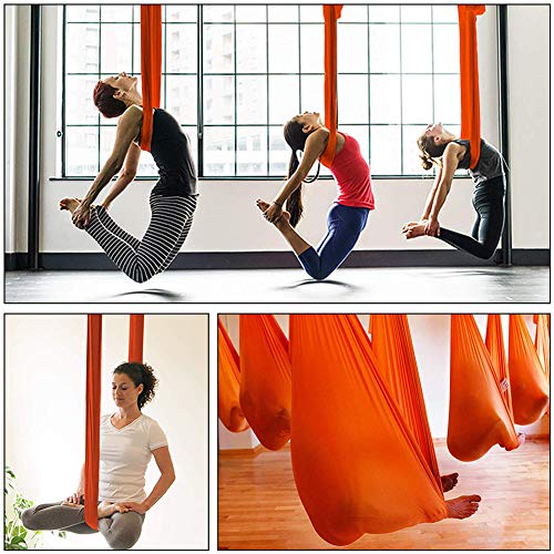 LIERSI 6 Manijas Yoga Aérea Hamaca Yoga Swing Flying Home Yoga Pilates Hamaca para El Cuerpo Que Forma con 4 Mosquetones, Correas De Extensión 2 1 M, 1 Bolsa De Transporte,Naranja