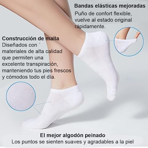 LIFE ESSENTIALS 15 Pares Calcetines Tobilleros Hombre y Calcetines Tobilleros Mujer - Calcetines Mujer y Calcetines Hombre de Algodón Invisibles y Transpirables (40-44, Blanco)