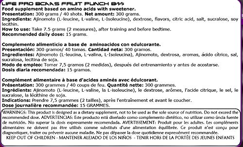 Life Pro BCAA Pro 8:1:1 300 gramos | Suplemento con Aminoácidos de Cadena Ramificada, Leucina, Valina e Isoleucina, Sabor Fruit Punch