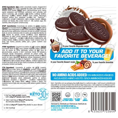 Life Pro Casein Pro 900g | Caseína de Absorción Lenta | Aporte Proteico Continuado Para Mantenimiento y Recuperación de Masa Muscular (BLACK COOKIES WITH CHOCO BITS)