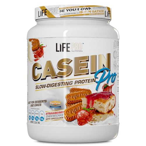 Life Pro Casein Pro 900g | Caseína de Absorción Lenta | Aporte Proteico Continuado Para Mantenimiento y Recuperación de Masa Muscular (STRAWBERRY CHEESECAKE WITH SPECULOOS)