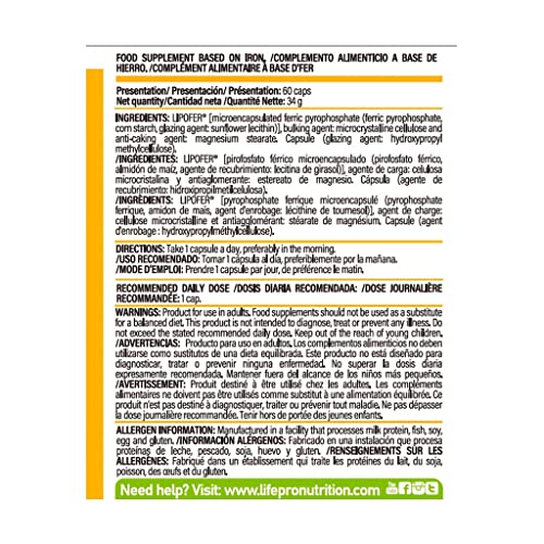 Life Pro Iron 60 caps. | Suplemento alimenticio para contribuir al funcionamiento del sistema inmunitario | Ayuda a nuestros depósitos ante el déficit de hierro - Ata biodisponibilidad - 60 Vegancaps