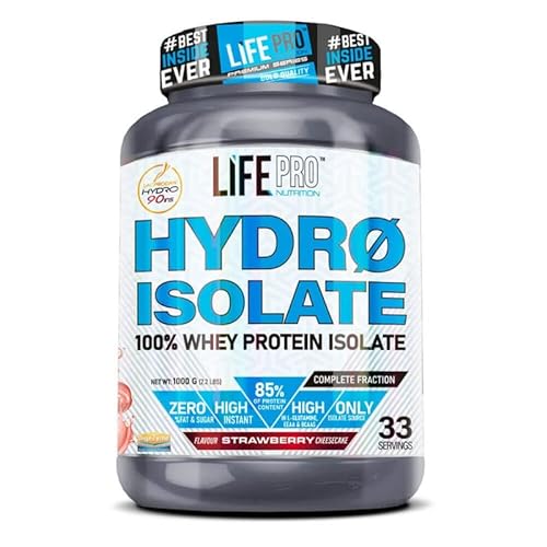 LIFE PRO NUTRITION HYDRO ISOLATE 100% WHEY PROTEIN ISOLATE, Sabor strawberry cheesecake, 1 kilo