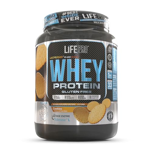 Life Pro Whey 1Kg | Suplemento Deportivo, 78% Proteína de Concentrado de Suero, Protege Tejidos, Anticatabolismo, Crecimiento Muscular y Facilita Períodos de Recuperación | Sin Gluten (Cookies, 1 kg)