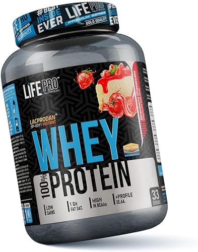 Life Pro Whey 1Kg | Suplemento Deportivo, 78% Proteína de Concentrado de Suero, Protege Tejidos, Anticatabolismo, Crecimiento Muscular y Facilita Períodos de Recuperación (Strawberry Cheesecake)