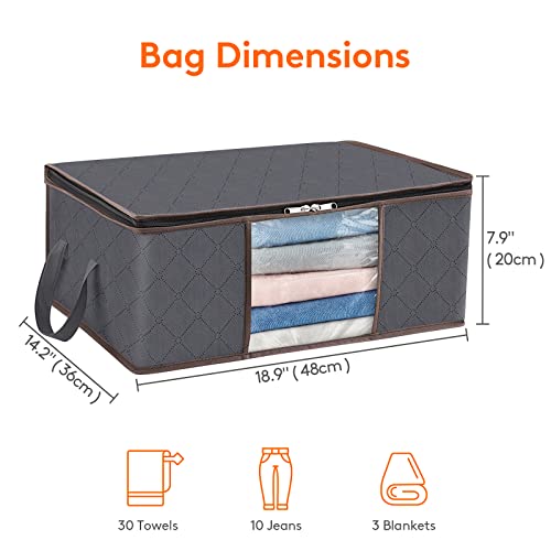 Lifewit 3 Piezas Organizador Ropa, Cajas Almacenaje Ropa Plegable con Asa Reforzada, Bolsas para Guardar Ropa de Tejido Resistente y Ventana Transparente para Suéteres, Abrigos, Mantas, 35L, Gris