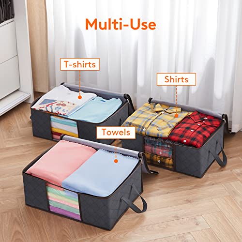 Lifewit 3 Piezas Organizador Ropa, Cajas Almacenaje Ropa Plegable con Asa Reforzada, Bolsas para Guardar Ropa de Tejido Resistente y Ventana Transparente para Suéteres, Abrigos, Mantas, 35L, Gris