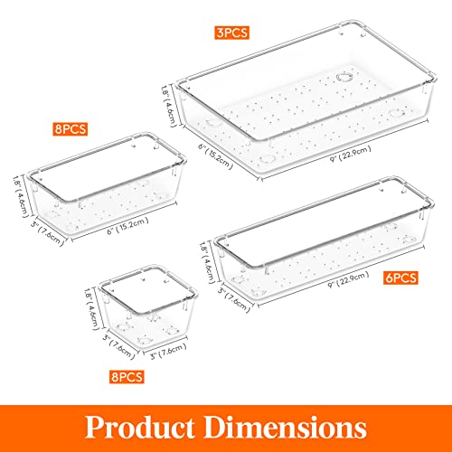 Lifewit Set de 25 Organizadores de Cajones de Plástico Transparente, Separadores de Cajones de Escritorio, Bandejas de Almacenaje, Cajas Separadoras para Maquillaje, Joyas, Dormitorio, Baño, Oficina