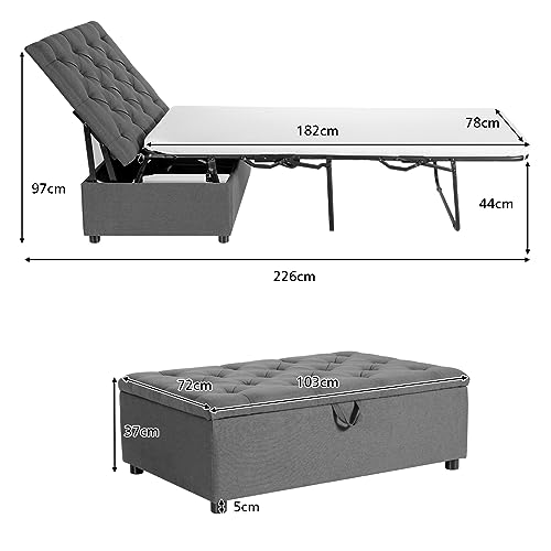 LIFEZEAL Cama Plegable y Taburete 2 en 1 con colchón, Cama Convertible para Adultos con Capacidad de Carga de 100 kg, Cama de Invitados con Patas de Madera Maciza