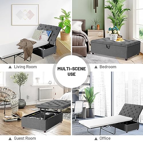 LIFEZEAL Cama Plegable y Taburete 2 en 1 con colchón, Cama Convertible para Adultos con Capacidad de Carga de 100 kg, Cama de Invitados con Patas de Madera Maciza