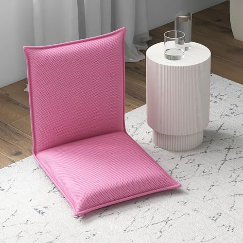 LIFEZEAL Silla de Suelo Plegable, sillón Lectura con Respaldo Ajustable de 6 Posiciones, Silla de Piso con Superficie de Malla, para Leer, meditación, Yoga (Rosa)