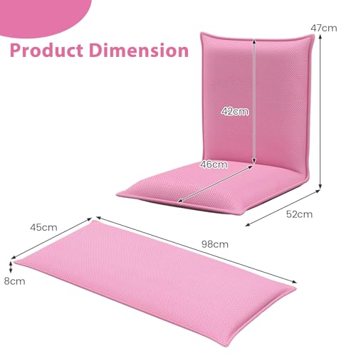 LIFEZEAL Silla de Suelo Plegable, sillón Lectura con Respaldo Ajustable de 6 Posiciones, Silla de Piso con Superficie de Malla, para Leer, meditación, Yoga (Rosa)